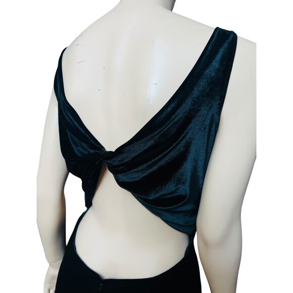 Love by Theia Crew Neck Velvet Fabric Open Back Dress Size 12 Zip Back Closure - Picture 11 of 15